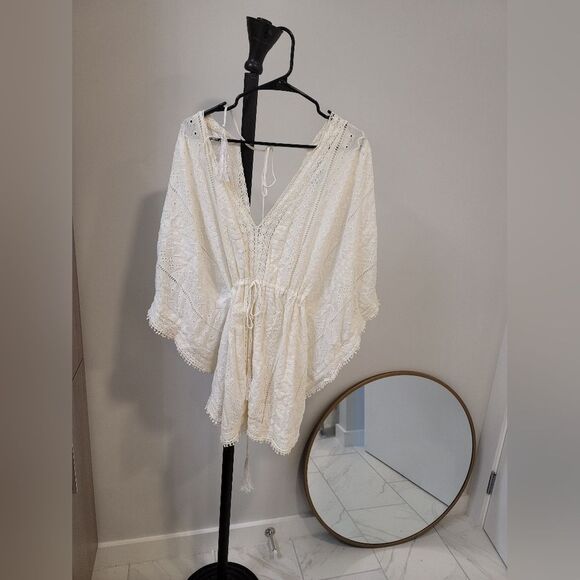 Melissa Odabash White Kaftan Cotton Wrap Robe Coverup One Size - Picture 1 of 7
